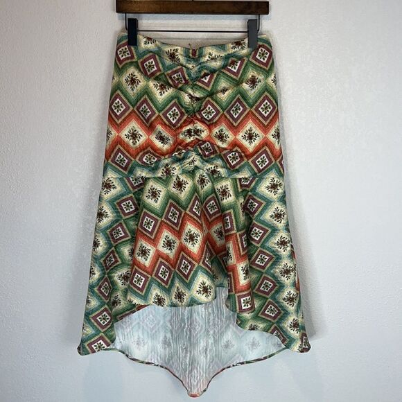 NWT AUTUMN ADEIGBO Soraya Geometric-Print Ruched Bead-Fringe Midi Skirt Size 8 - Picture 2 of 16